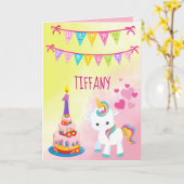 ユニコーンハッピーファーストBirthday Girl カード (黄色い花)