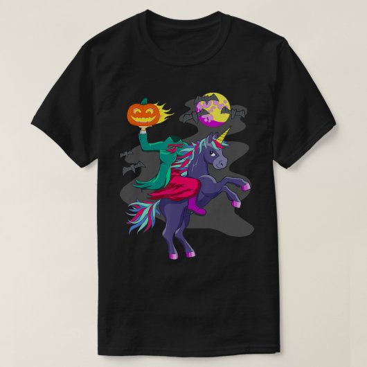 ユニコーンハロウィンヘッドレスホースマンパンプキンヘッドG Tシャツ (デザイン正面)