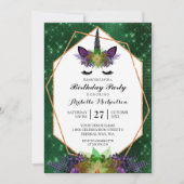 ユニコーンハロウィーンフローラグリーンスパークル誕生日 招待状 (正面)