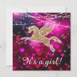 ユニコーンハートピンクベビーガールシャワー招待状 招待状