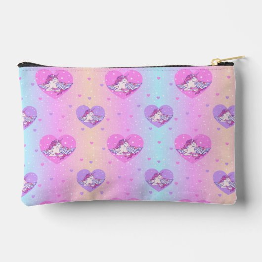ユニコーンハート、ピンクと紫の鉛筆または化粧品 アクセサリーポーチ (裏面)