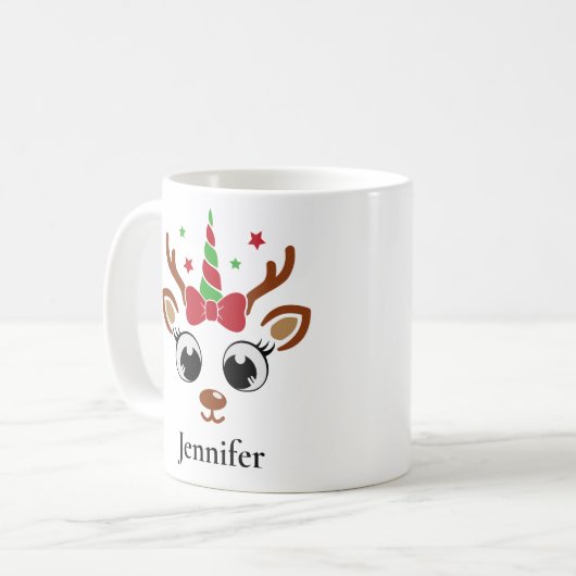 ユニコーンバウ赤い緑のトナカイのクリスマスマグ コーヒーマグカップ (正面左)