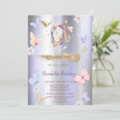 ユニコーンバタフライ バイオレット メタリック バースデー 招待状 (スタンド正面)