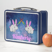 ユニコーンバニーズピンクパープル宇宙かわいいおもしろいガール メタルランチボックス (インサイチュ)