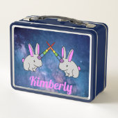 ユニコーンバニーズピンクパープル宇宙かわいいおもしろいガール メタルランチボックス (裏面)