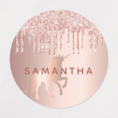 ユニコーンバラ金ゴールドグリッタードリップピンク名前をカスタムする ラベル (デザイン2)