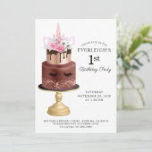 ユニコーンバラ金ゴールドチョコレートケーキ1st誕生日 招待状 (スタンド正面)