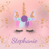 ユニコーンバラ金ゴールドパーソナライズされたグリッター名 シール (正面)