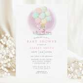 ユニコーンバルーンピンクの水の色の女の子ベビーシャワー 招待状