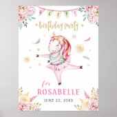 ユニコーンバレリナピンクフローラ誕生日パーティー ポスター (正面)