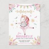 ユニコーンバレリナピンクフローラ誕生日招待状 ポストカード (正面)