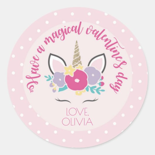 ユニコーンバレンタインデーのステッカー ラウンドシール (正面)
