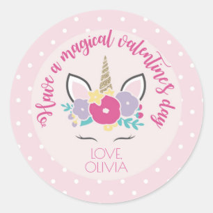 ユニコーンバレンタインデーのステッカー ラウンドシール