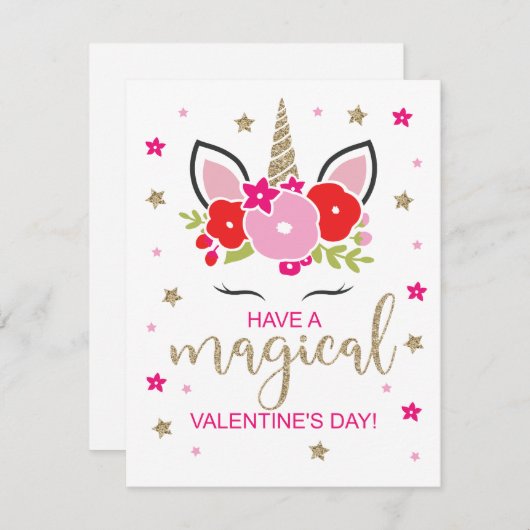 ユニコーンバレンタインデーカード金ゴールド赤とピンク シーズンカード (正面/裏面)