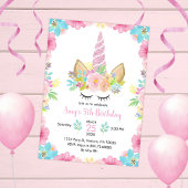 ユニコーンバースデーパーティーウォーターカラーフローラマジカル 招待状