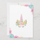 ユニコーンバースデーパーティーウォーターカラーフローラマジカル 招待状 (裏面)