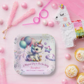 ユニコーンバースデーパーティーガールパープル&金ゴールド紙 ペーパープレート (パーティー)