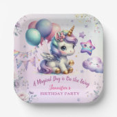 ユニコーンバースデーパーティーガールパープル&金ゴールド紙 ペーパープレート (正面)