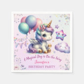 ユニコーンバースデーパーティーガールパープル&金ゴールド スタンダードカクテルナプキン (正面)