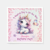 ユニコーンバースデーパーティーガールピンクパープル紙 スタンダードカクテルナプキン (正面)