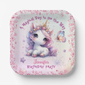 ユニコーンバースデーパーティーガールピンクパープル紙 ペーパープレート (正面)
