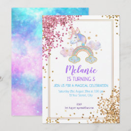 ユニコーンバースデーパーティーガール招待状 招待状