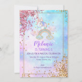 ユニコーンバースデーパーティーガール招待状 招待状 (正面)