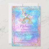ユニコーンバースデーパーティーガール招待状 招待状 (正面)