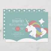 ユニコーンバースデーパーティークラウドカラフルシンプル 招待状 (正面/裏面)