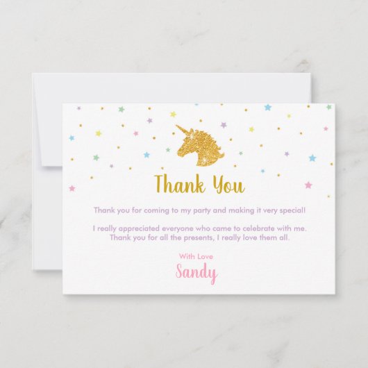 ユニコーンバースデーパーティーサンキューカード 招待状 (正面)