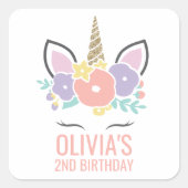 ユニコーンバースデーパーティーステッカーパステルフローラ スクエアシール (正面)