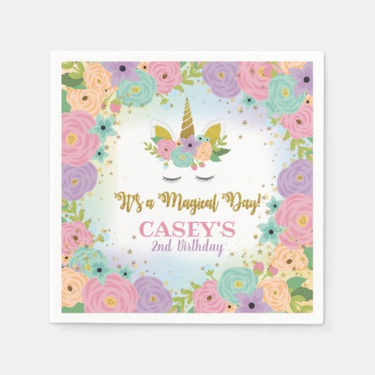 ユニコーンバースデーパーティーナプキン スタンダードカクテルナプキン (正面)