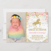 ユニコーンバースデーパーティーピンクローズ 招待状 (正面)