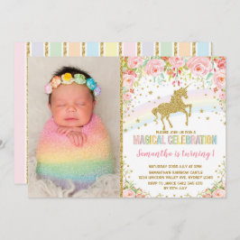 ユニコーンバースデーパーティーピンクローズ 招待状