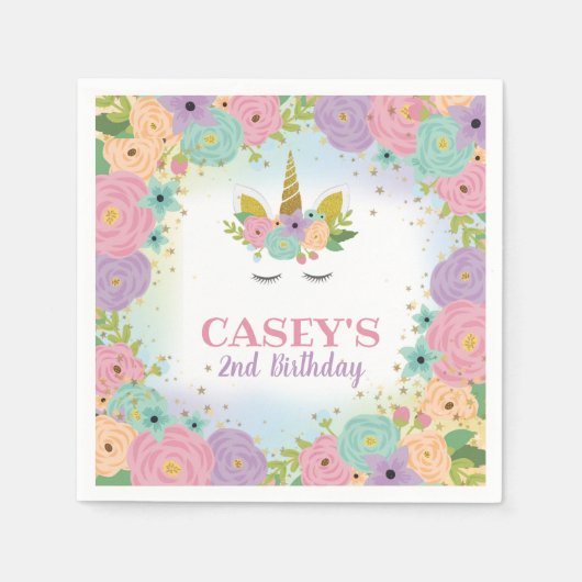 ユニコーンバースデーパーティー紙ナプキンス スタンダードカクテルナプキン (正面)