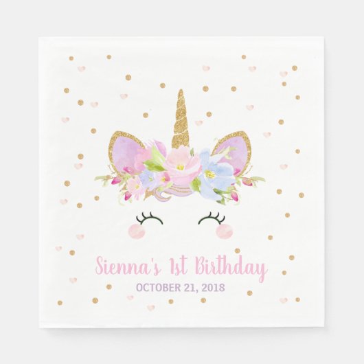 ユニコーンバースデーパーティー紙ナプキンズセルヴィエト スタンダードランチョンナプキン (正面)
