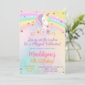 ユニコーンパステルカラーズガール誕生日招待状。 招待状 (スタンド正面)