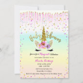 ユニコーンパステルレインボーつや消しドリップベビーシャワー 招待状 (正面)