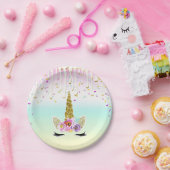 ユニコーンパステルレインボーつや消しドリップ誕生日 ペーパープレート (パーティー)