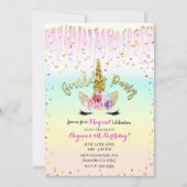 ユニコーンパステルレインボーつや消しドリップ誕生日 招待状 (正面)