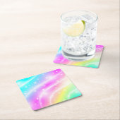 ユニコーンパステルレインボーカラー スクエアペーパーコースター (インサイチュ)