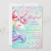 ユニコーンパステルレインボーマジカルベビーシャワー 招待状 (正面)