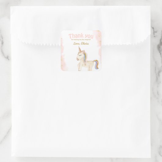 ユニコーンパステル金ゴールドグリッター誕生日メッセージカード スクエアシール (バッグ)