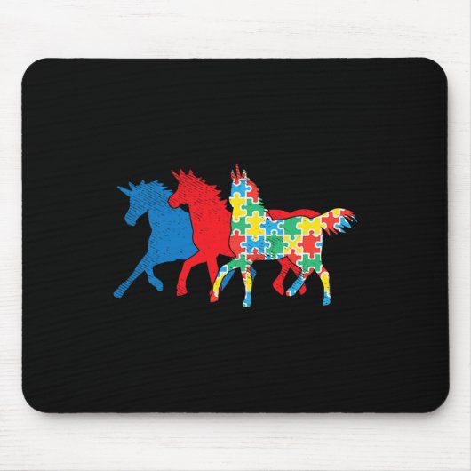 ユニコーンパズルブルーレッド自閉症意識ASLガール マウスパッド (正面)