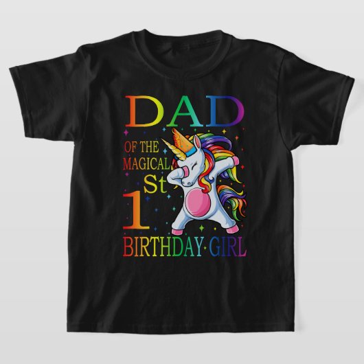 ユニコーンパパ・オブ・ザ・1 Birthday Girl Shirt Matchin Tシャツ (レイダウン)