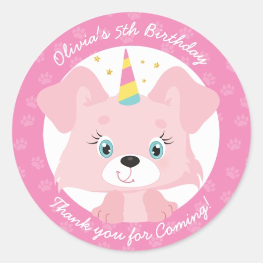 ユニコーンパピー誕生日 ラウンドシール (正面)