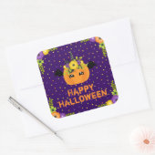 ユニコーンパンプキンハッピーハローウィンパープルスクエアスティック スクエアシール (封筒)