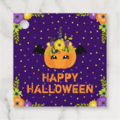 ユニコーンパンプキンハッピーハローウィンパープルメッセージカード フェイバータグ (正面)
