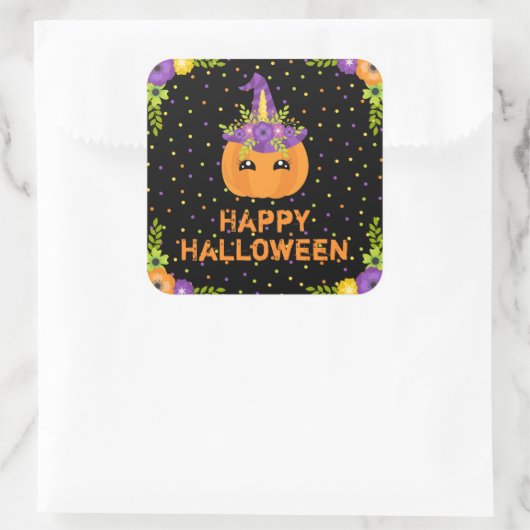 ユニコーンパンプキンハッピーハローウィンブラックスクエアスティック スクエアシール (バッグ)