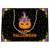 ユニコーンパンプキンハッピーハローウィンブラックラージギフトB ラージペーパーバッグ (正面)